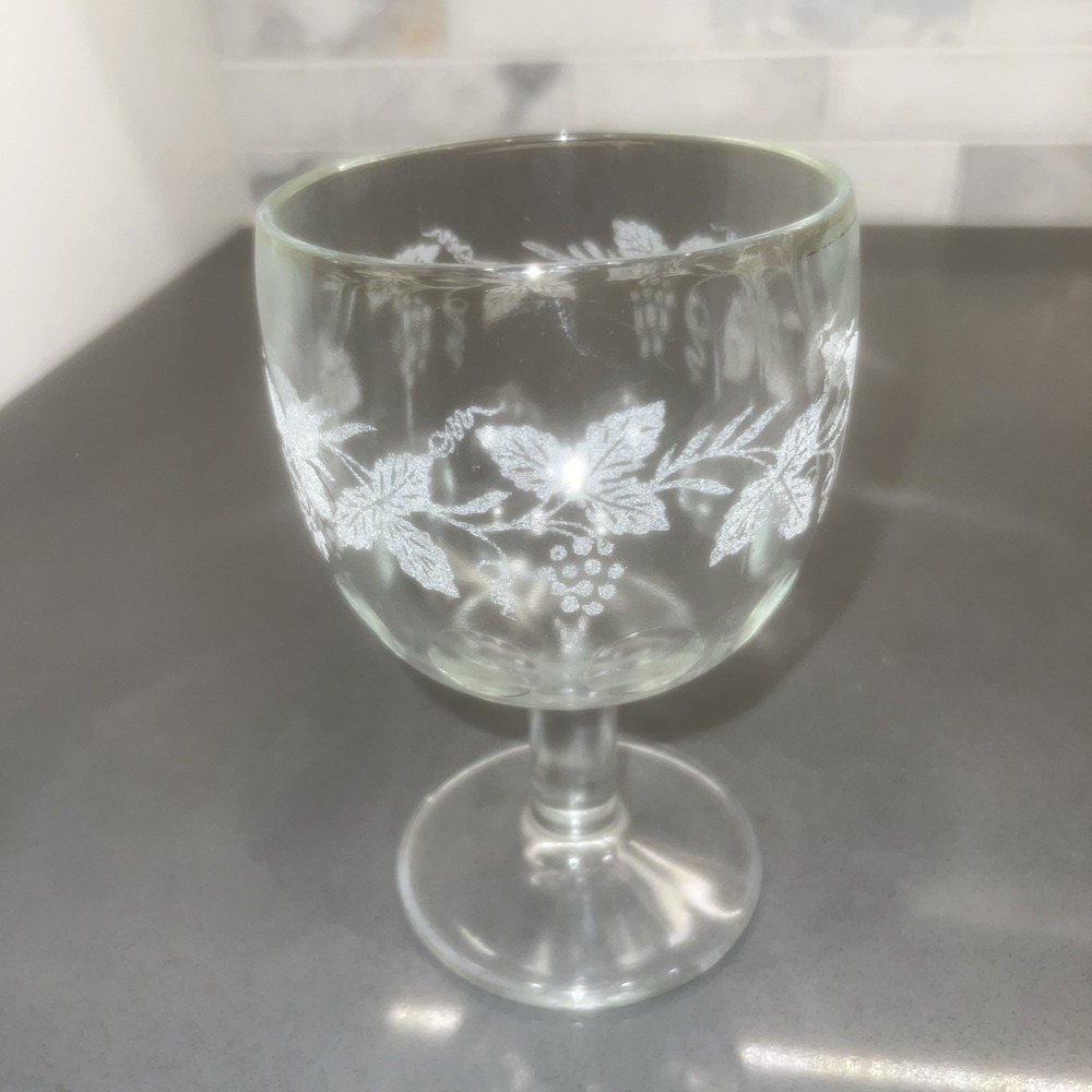 Stemmed Goblet Grape Etched Bartlett Collins Clear Glass See Pics